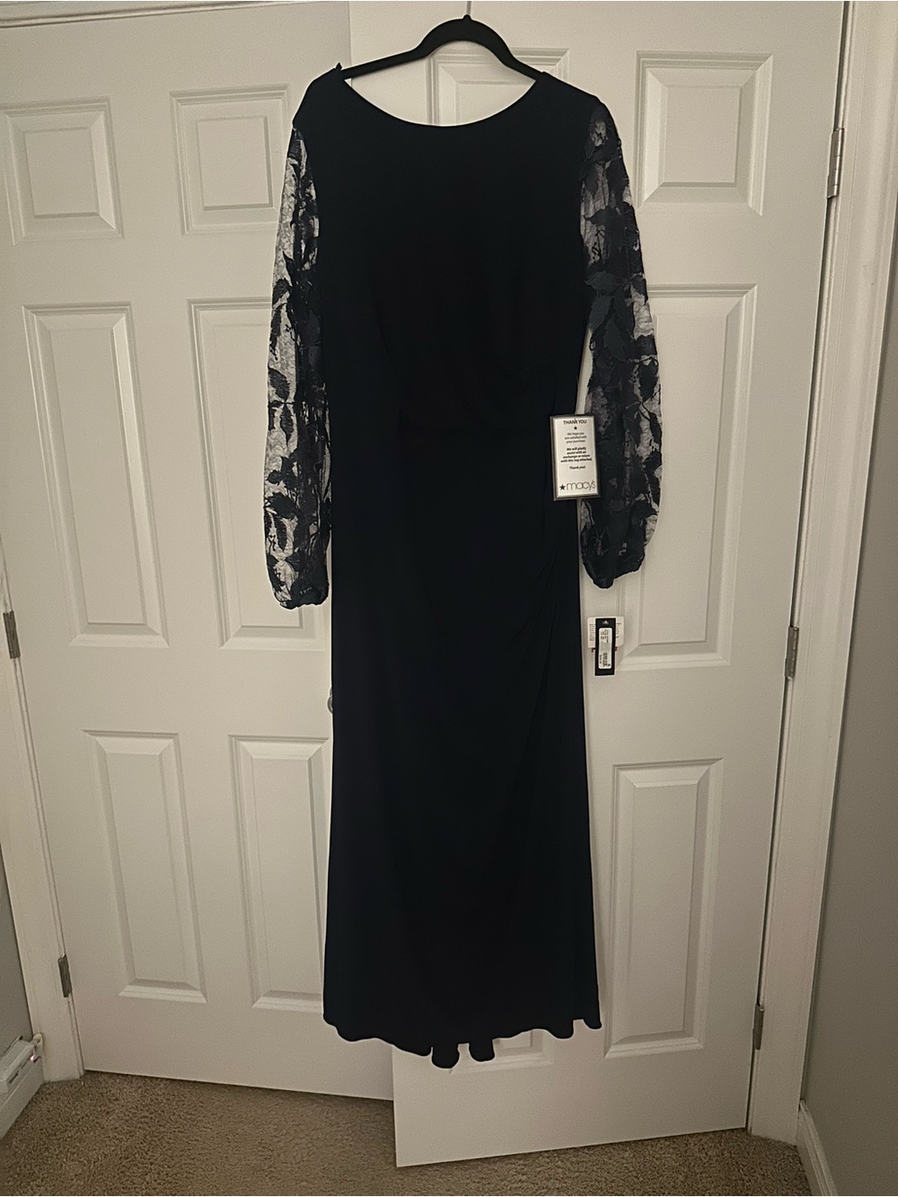 Elegant Navy Long Dress with Lace Sleeves